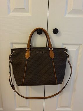 Michael Kors Brown and Tan Signature Logo Satchel